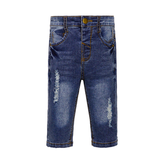 12M-8T Baby Girl Boy Jeans, Elastic Band Inside with D-Rings Ripped Denim Pants