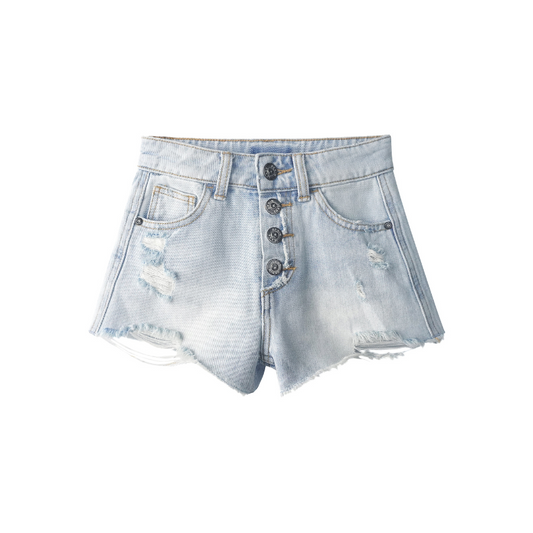 Little Big girls Denim Shorts,Elastic Band Inside Ripped High-cut Raw Hem Hot Jean Summer Pants