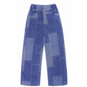 Elastic Loose Fit Patchwok Printed Denim Pants"