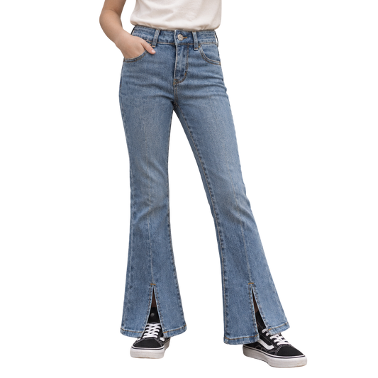 Girls Jeans, Big Little Kids Girl Elastic Waistband Inside High Stretch Denim Flared Pants