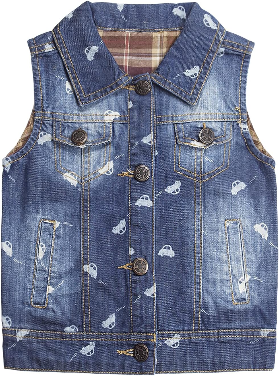 Girls Lace Round-Collar Denim Vest