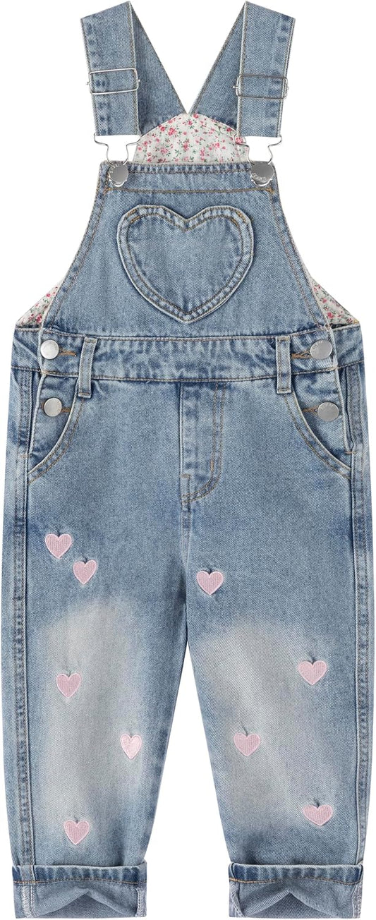 Girls Heart Embroidered Floral Overalls Big2816