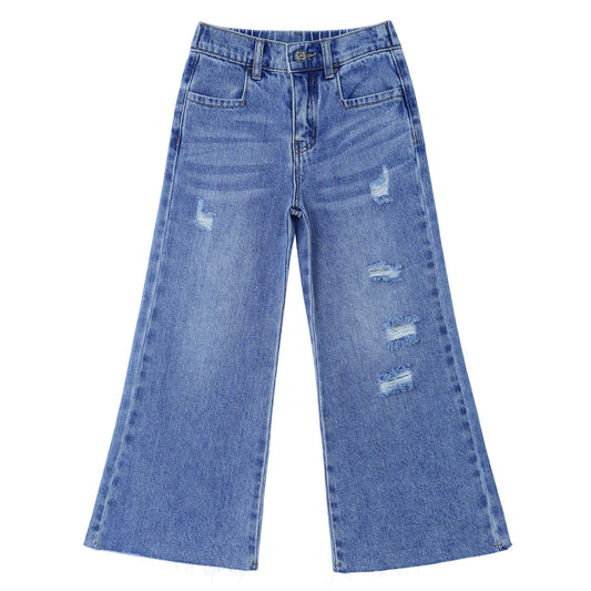 Baby Girl Boy Jeans,Little Kid Elastic Band Inside Ripped Denim Pants