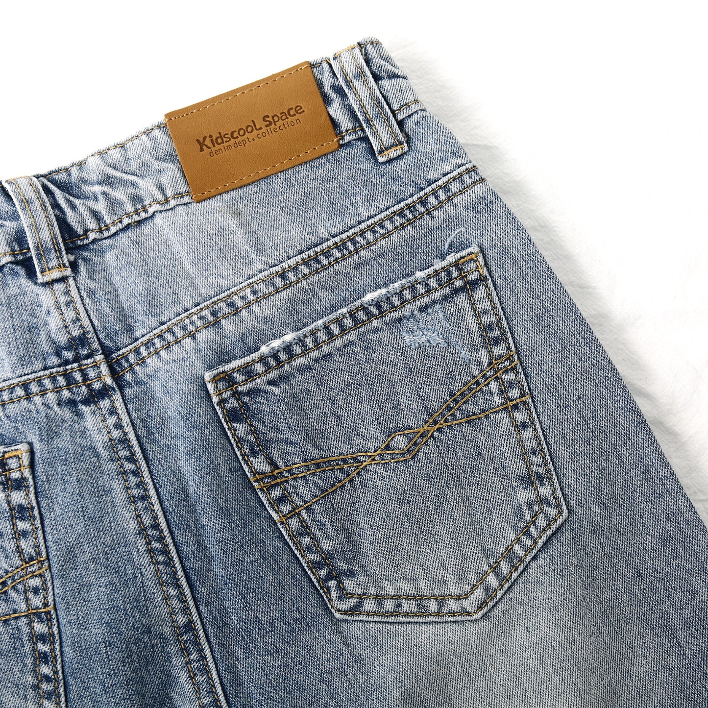 Girl Little Kid Ripped Elastic Band Inside Straight Fit Denim Jeans