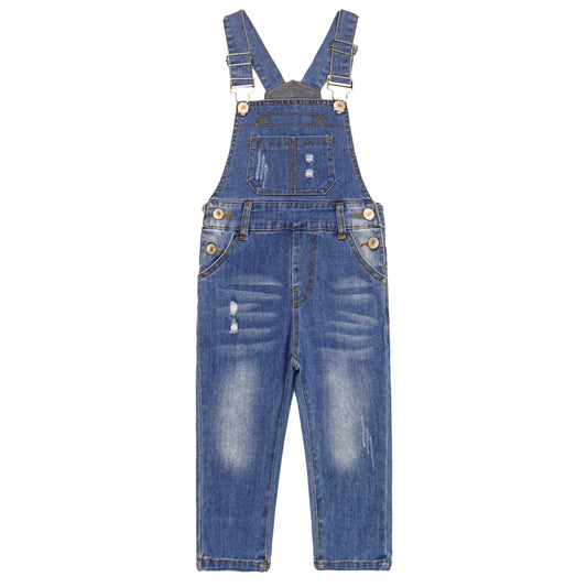 Little Boys Slim Fit Jeans Ripped Big Bib Pocket Fashion Denim Overalls