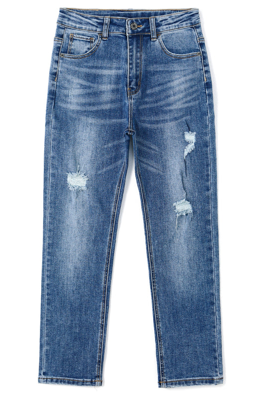 Boy Jeans Little Kid Elastic Band Inside Ripped Slim Fit Denim Pants