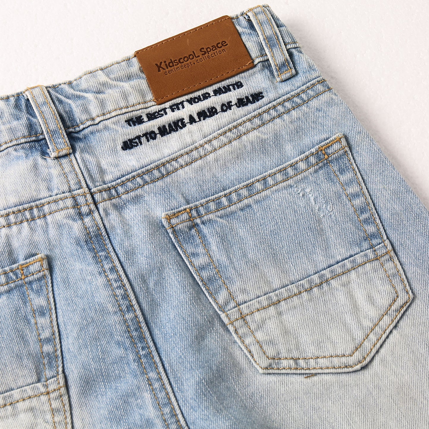 Girls Straight Jeans,Elastic Band Inside Ripped Denim Pants
