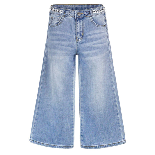 Girls Slim Fit Jeans, 6T-14T Flash Chain Wide Leg Denim Pants Wide Leg Denim Pants