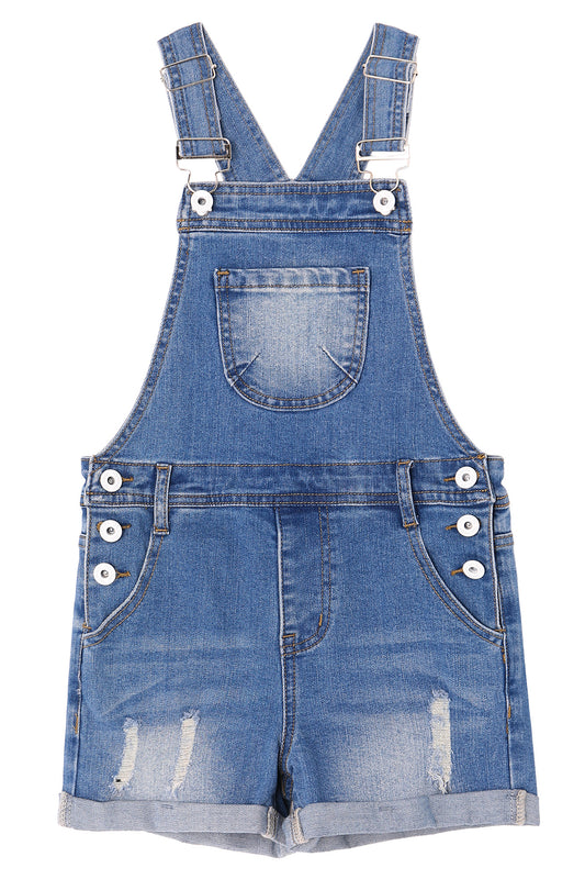 Little Big Girls Denim Ripped Summer Shortalls