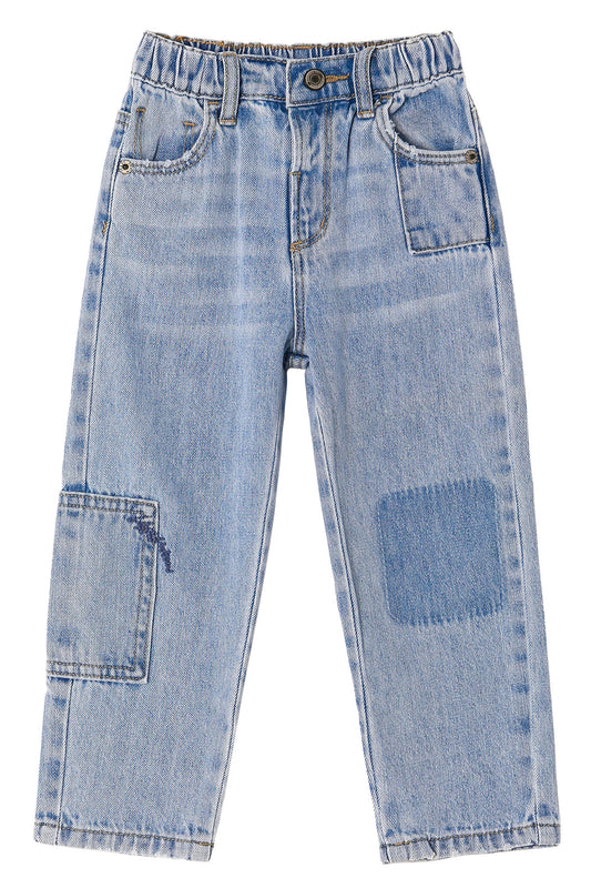 Baby Little Boys Jeans, Girls Elastic Waist Adjustable Ripped Patchworked Denim Pants