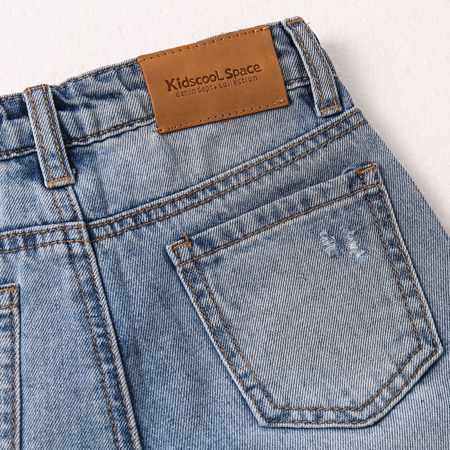 Baby Little Big Girls Jeans,Elastic Waistband Inside Ripped Holes Soft Denim Pants