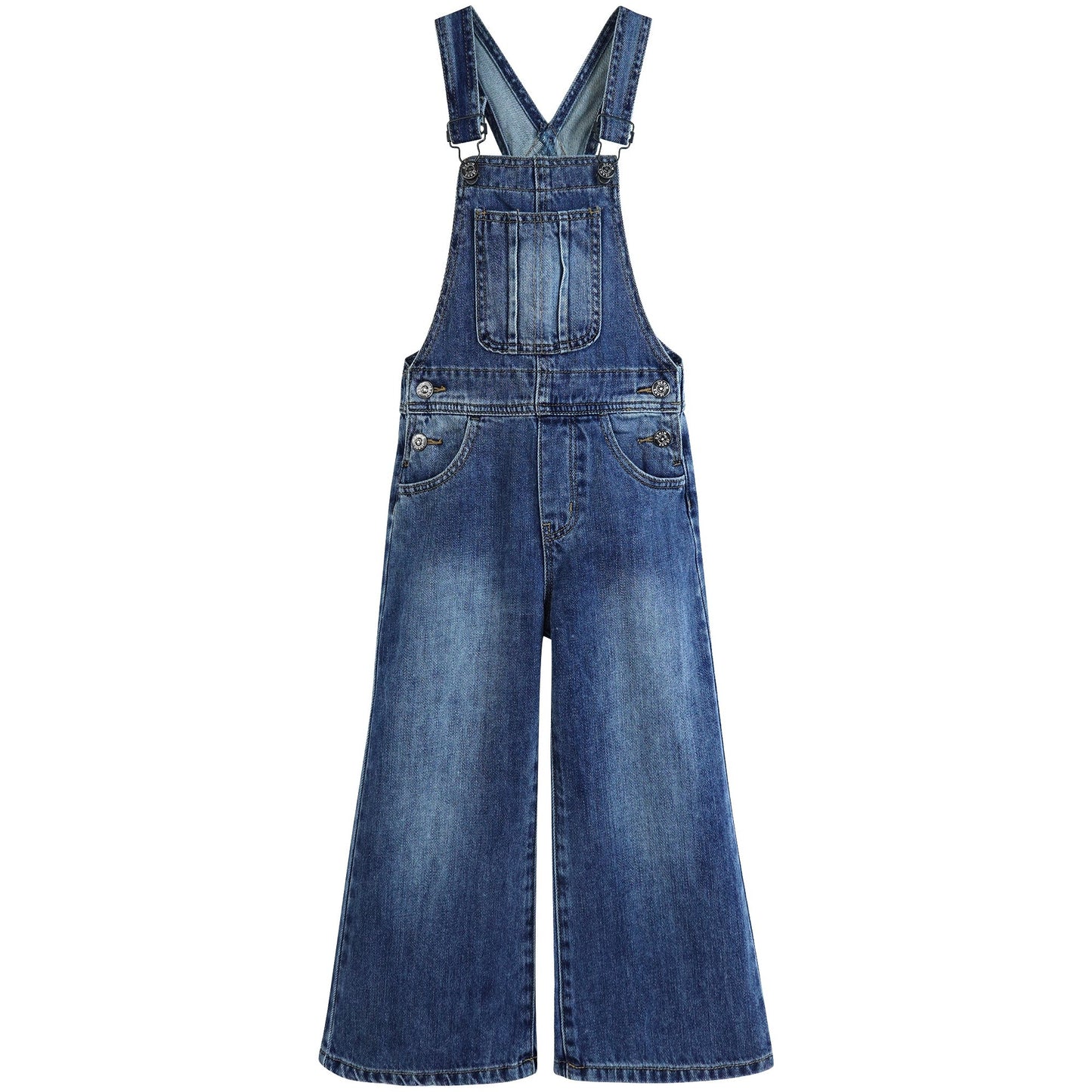 Girls Denim Overalls,Little Big Kids Wide Leg Elastic Inside Jean Dungarees Flared Pants
