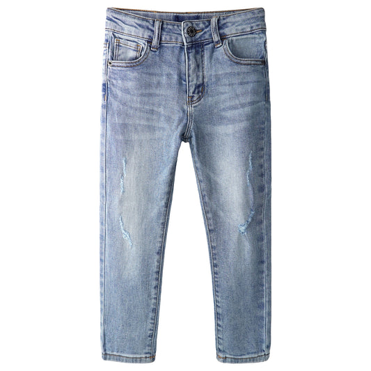 Little Girls Jeans, 5-14T Washed Distressed Elastic Waistband Inside Stretchy Denim Pants