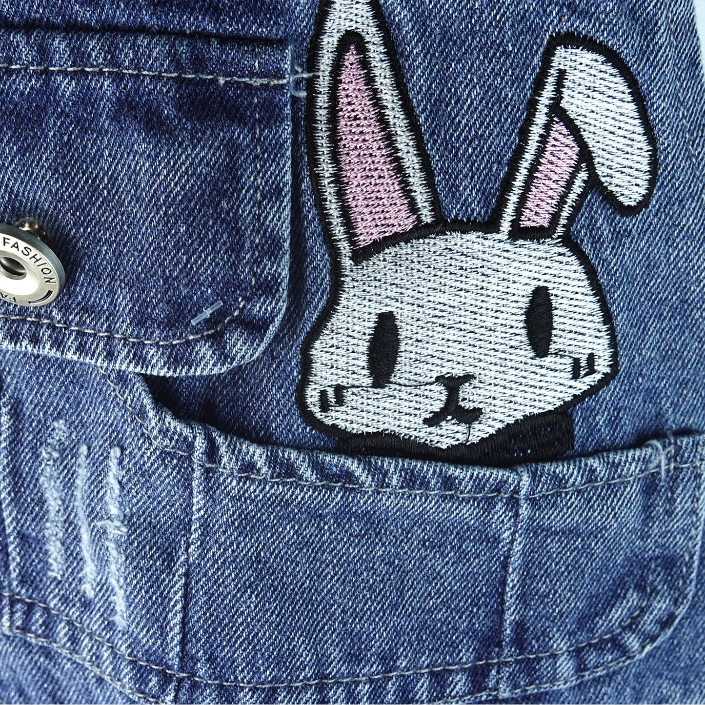Big Girls Denim Overalls,Cartoon Bunny Decoration Front Summer Loose Jeans Workwear