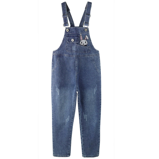Big Girls Denim Overalls,Cartoon Bunny Decoration Front Summer Loose Jeans Workwear