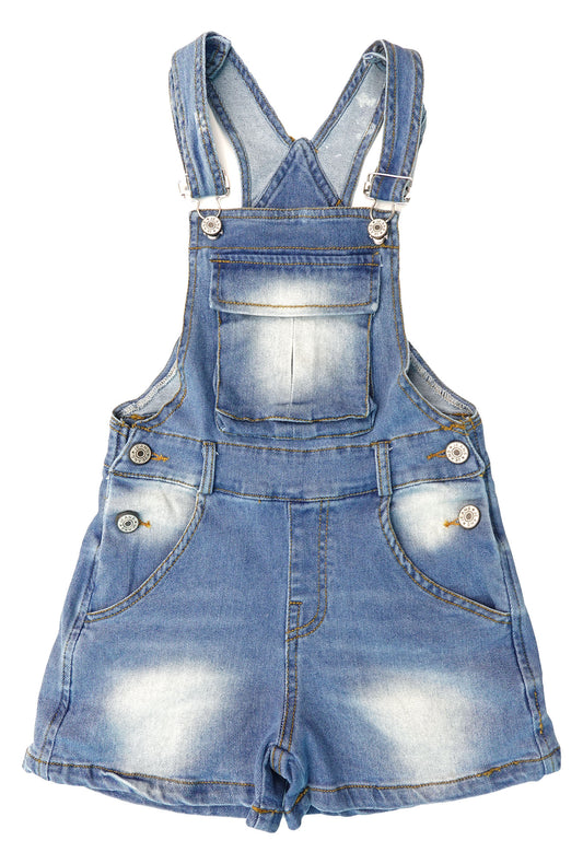 Little Big Girls Denim Shortalls, Stone Washed Soft Jeans Summer Shortalls