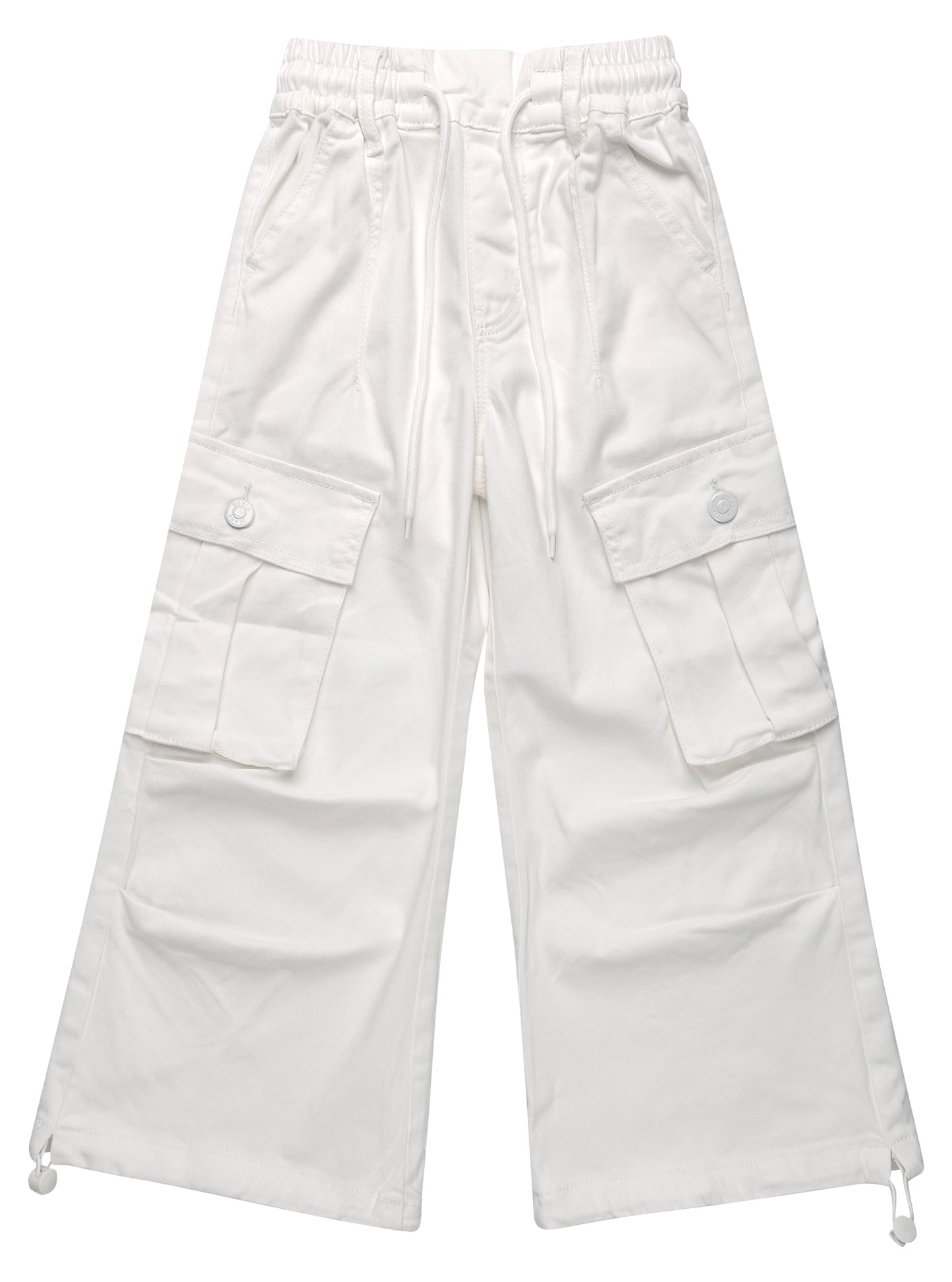 6-Pocket Girls Wide-Leg Denim Pants, 5-14T Ribbed Waist with D-Ring Loops & String Cargo Jeans