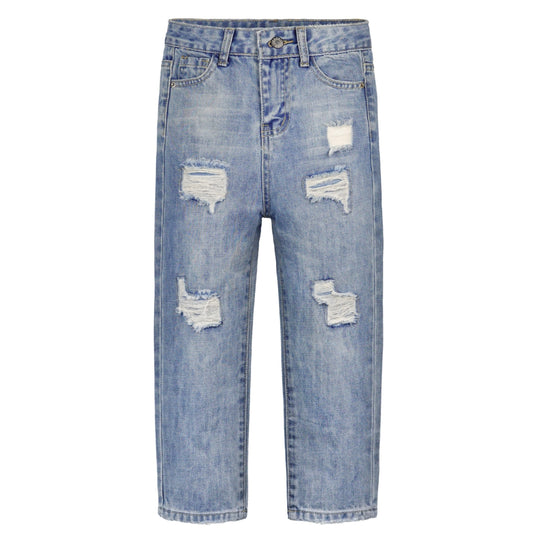 Girls Boys Bird Shaped Ripped Holes Elastic Slim Jeans