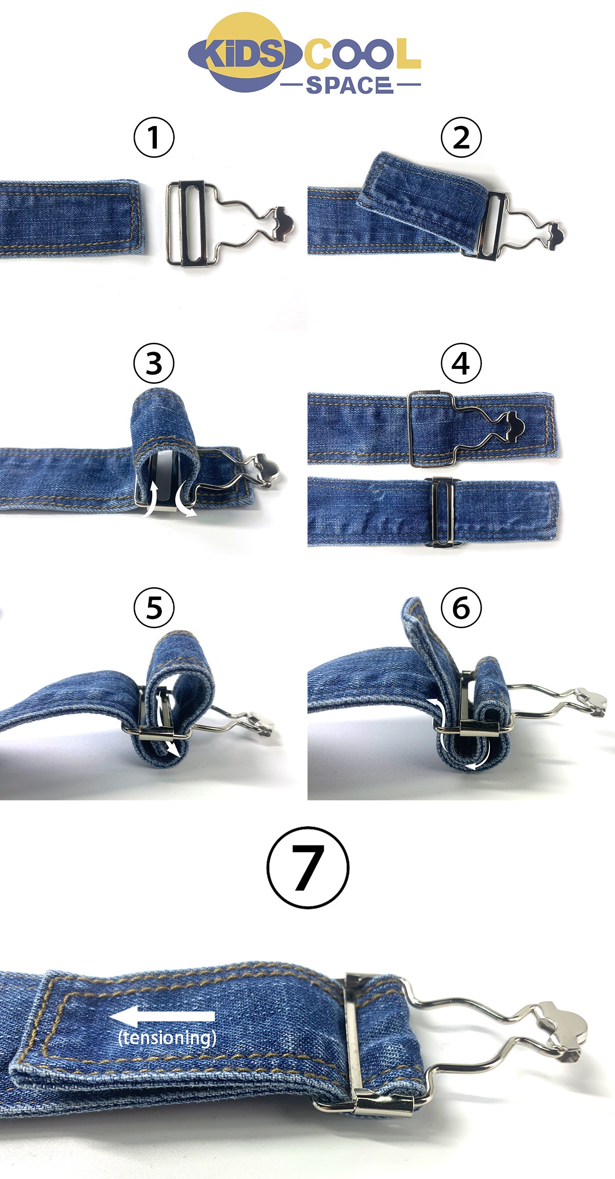 Step-by-step guide on how to use a denim belt with a buckle.