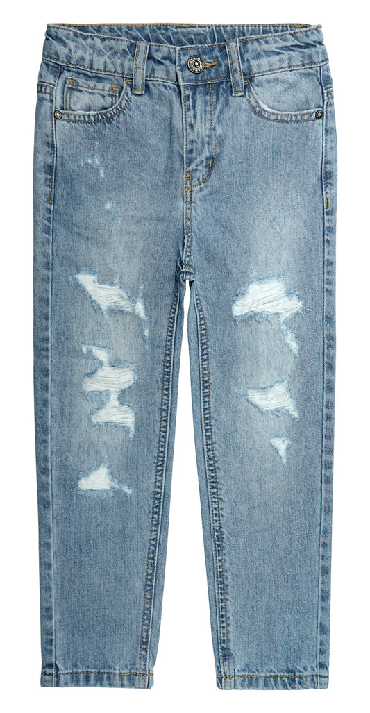 Little Girls Elastic Band Ripped Holes Denim Pants Jeans