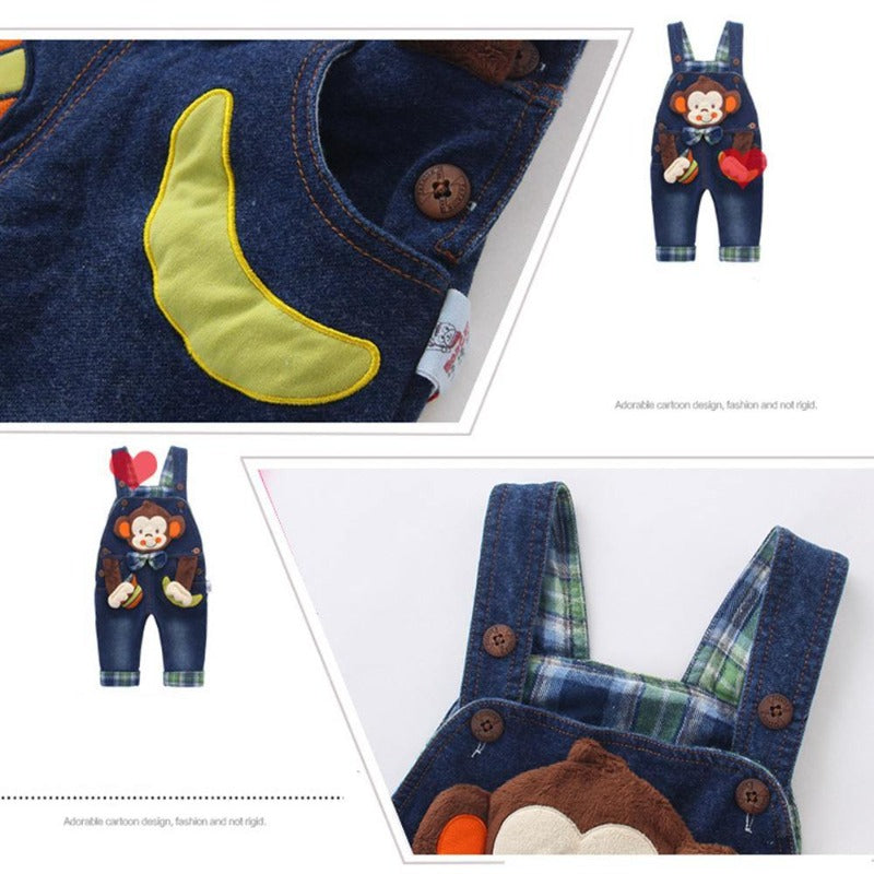 Kidscool Space Baby & Toddler Boys 3D Cartoon Monkey Knitted Jeans Overalls - Kidscool Space