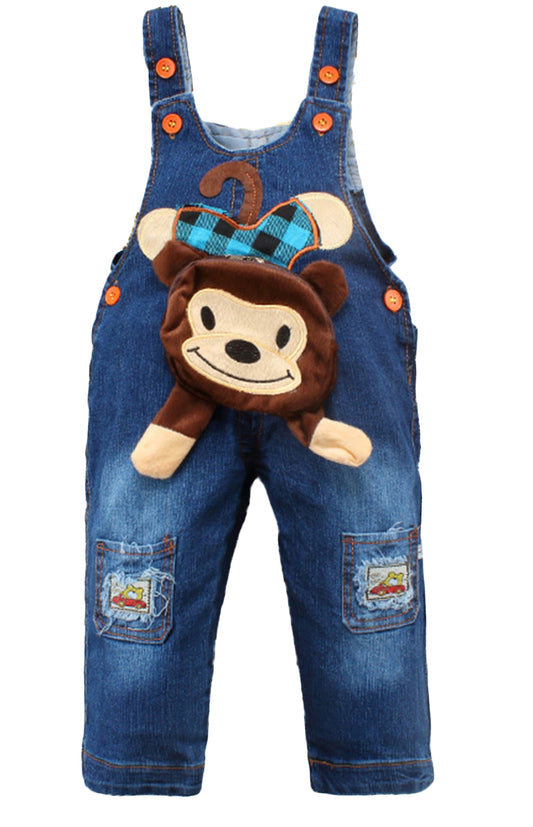 Baby Toddler Cute Cartoon Monkey Jean Overalls