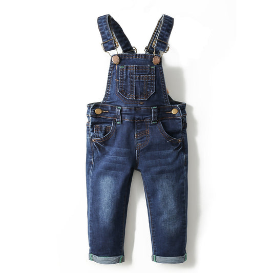 Toddler Adjustable Washed Slim Blue Jeans Overalls