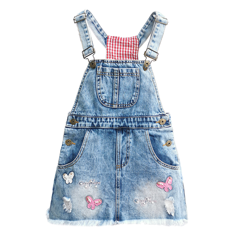 Girls Dress Embroidered Butterfly Washed Denim Dress Kidscool USA Girls Dress Embroidered Butterfly Washed Denim Dress Kidscool USA
