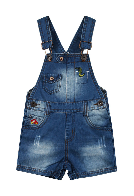 Baby & Little Boys Dinosaur Car Embroidered Ripped Fashion Denim Shortalls