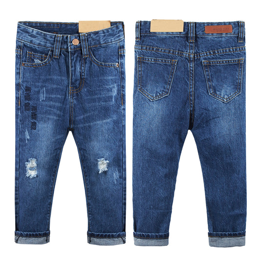 Girls Embroidered Elastic Waist Band Cute Slim Jeans