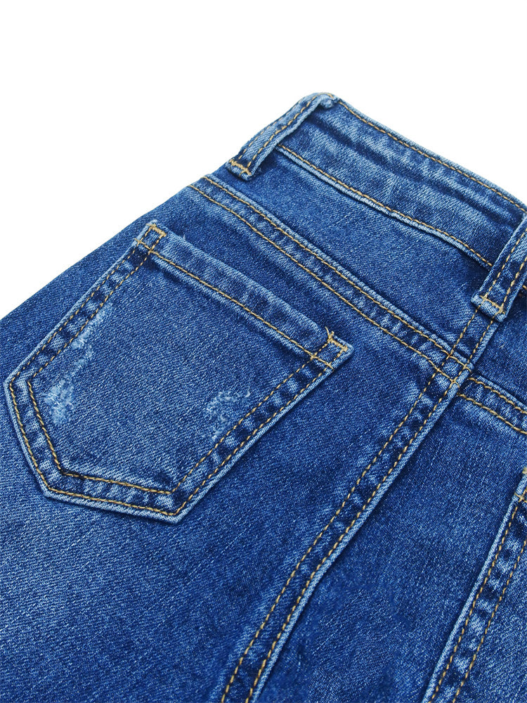 Wearproof Baby Girl Boy Elastic Band Ripped Denim Jeans Pants