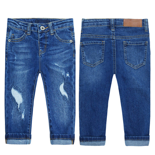 Wearproof Baby Girl Boy Elastic Band Ripped Denim Jeans Pants