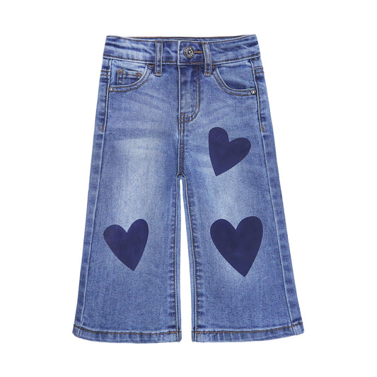 12M-6T Baby Little Girl Jeans Simple Design Wide Leg Flared Hem Denim Pants