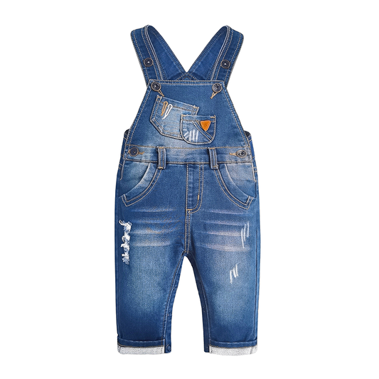 Pure Cotton Ripped 2 Pockets Bibs Jeans Overalls