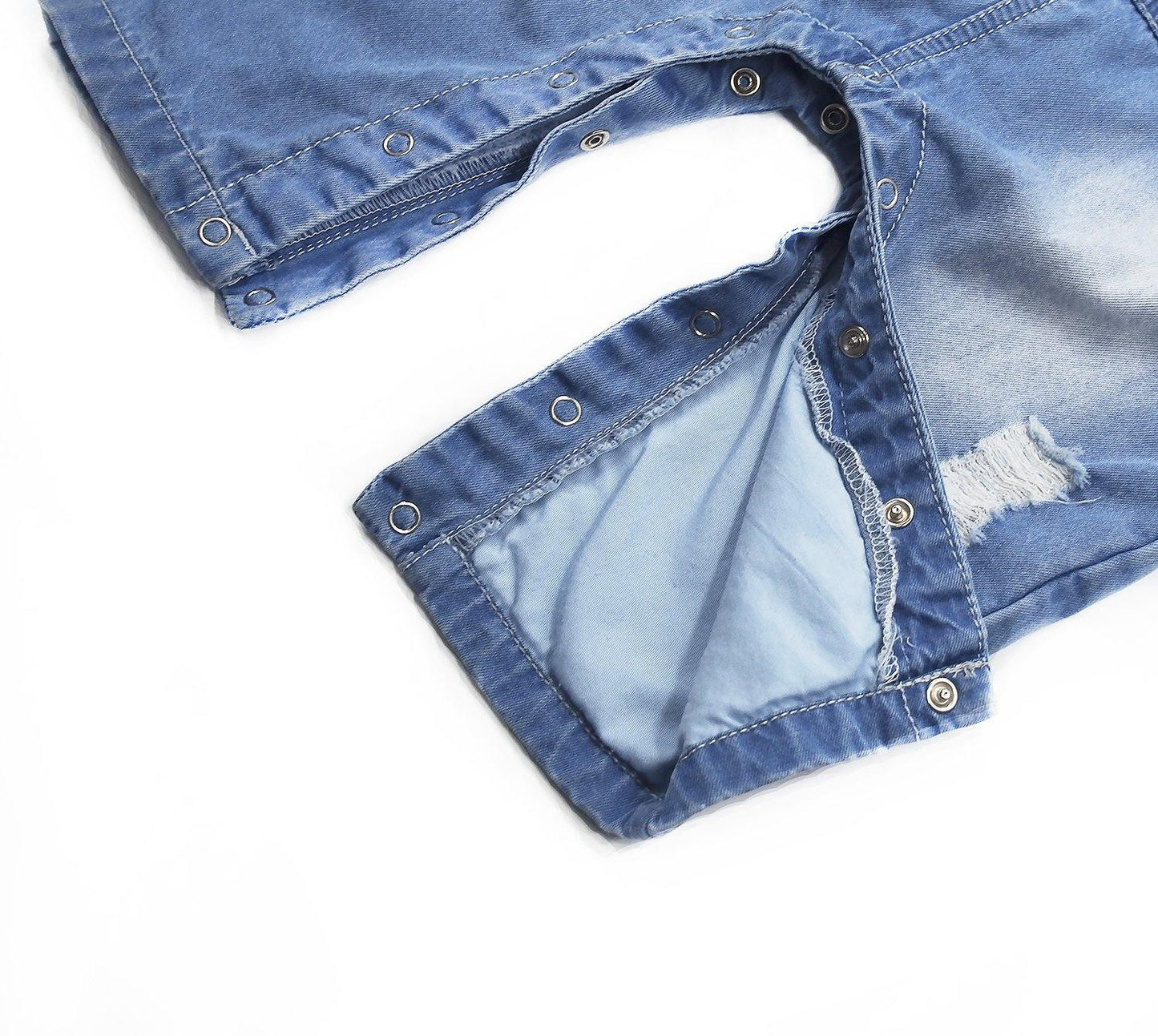 Kidscool Space Baby Cotton Ripped Easy Diaper Changing Soft Cute Jeans Overalls - Kidscool Space