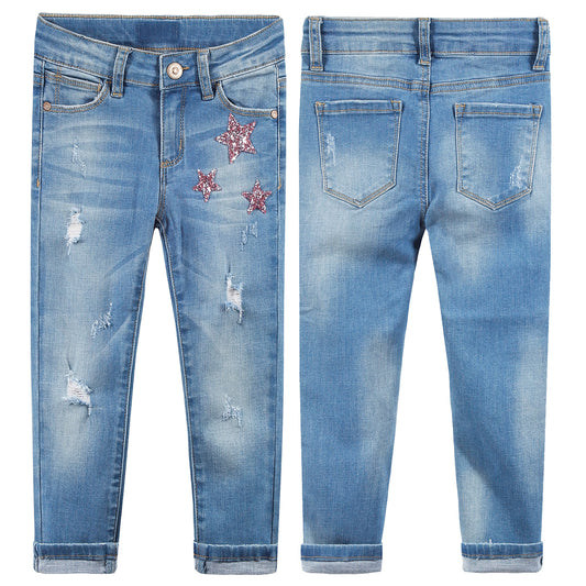 Slim Ripped Pink Sequin Stars Girls Jeans