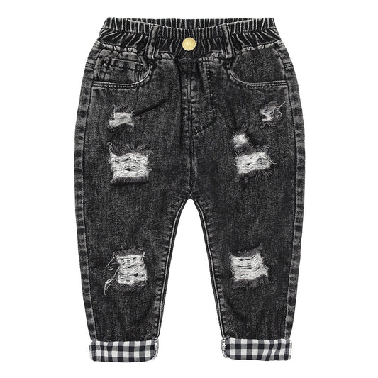 Toddler Ripped Colorful Button Decor Pocket Jeans