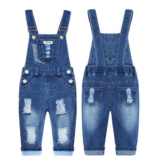 Toddler Boys Girls Ripped Denim Overalls