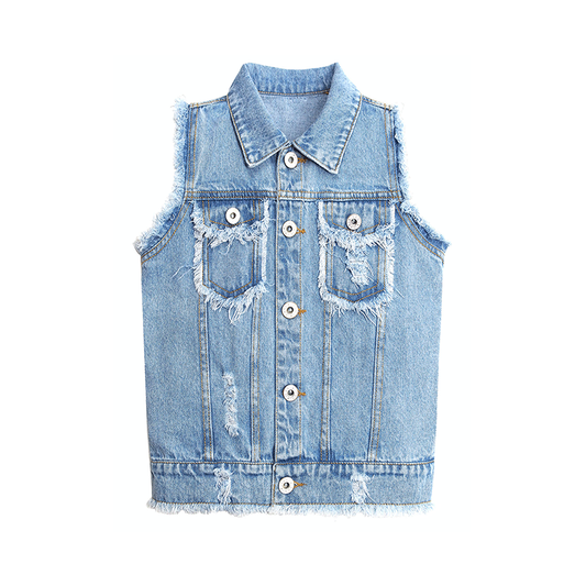 Washed Ripped Jean Vest Jacket Denim Vest Tops