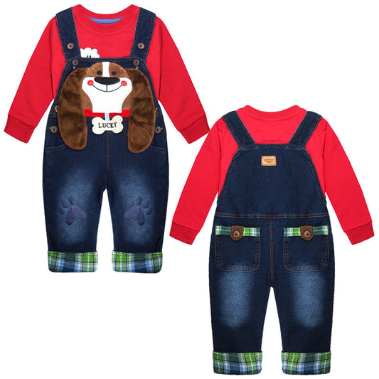 Toddler Boys Girls 3D Cute Puppies Overalls Pants Set