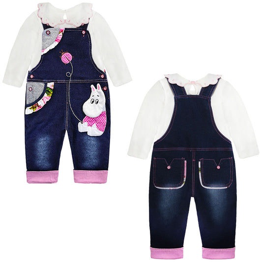 Toddler Lovely Hippo Knitted Overalls Pants Set