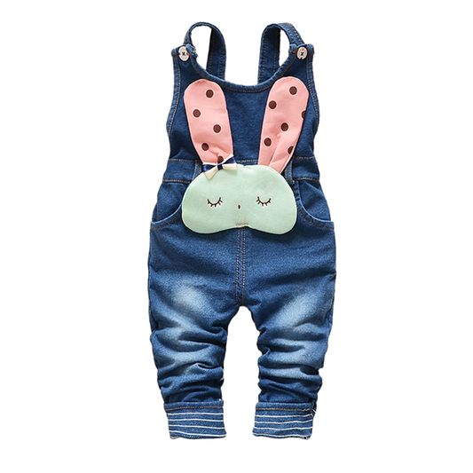 Girls Soft Cotton Denim Cute Cartoon Overalls