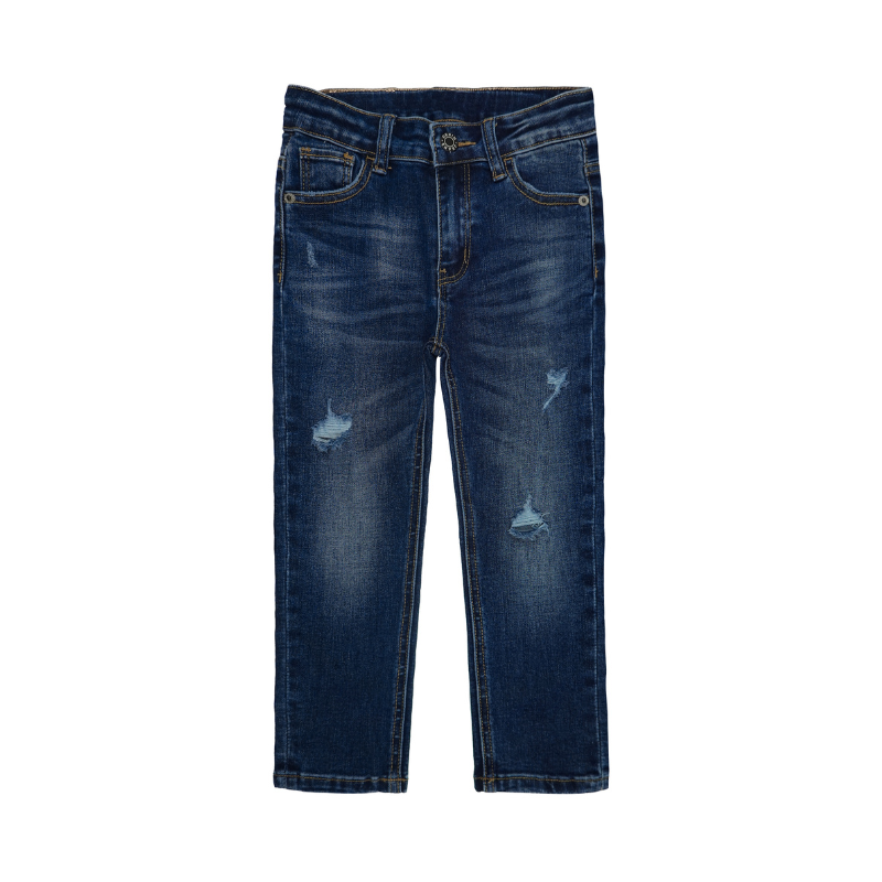 Boy Jeans Little Kid Elastic Band Inside Ripped Slim Fit Denim Pants