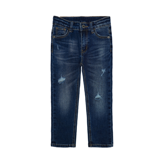 Boy Jeans Little Kid Elastic Band Inside Ripped Slim Fit Denim Pants