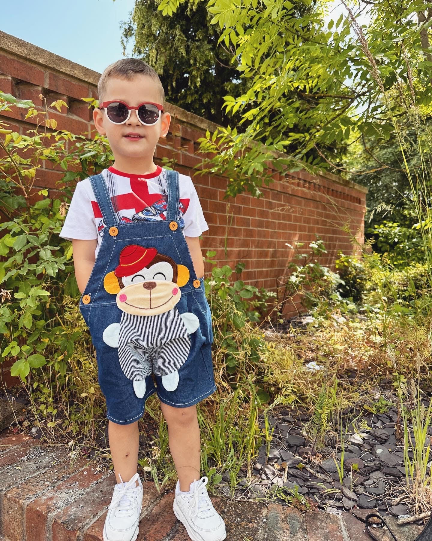 Cute Monkey Soft Baby Denim Shortalls