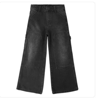 Girls' Wide-Leg Jeans, Elastic Band Inside Big Patchwork Flared Denim Pants