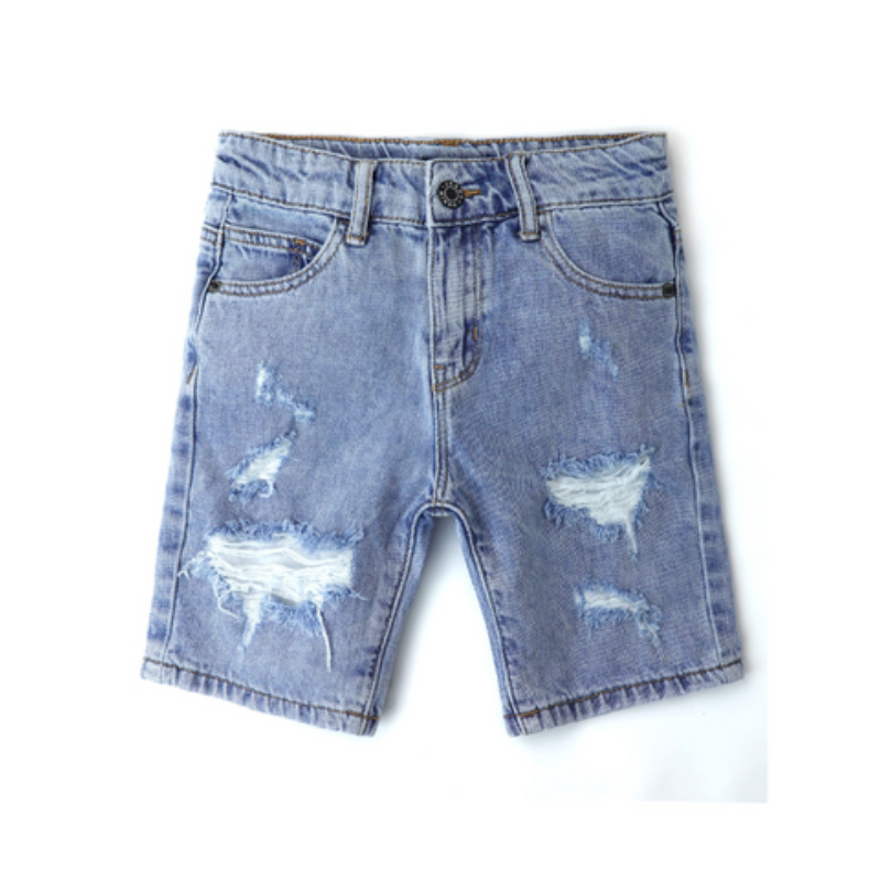 Baby Little Big Boys Denim Shorts,Elastic Waistband Inside Ripped Holes Jeans Summer Wear