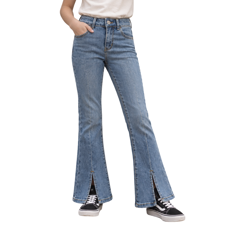 Girls Jeans, Big Little Kids Girl Elastic Waistband Inside High Stretch Denim Flared Pants