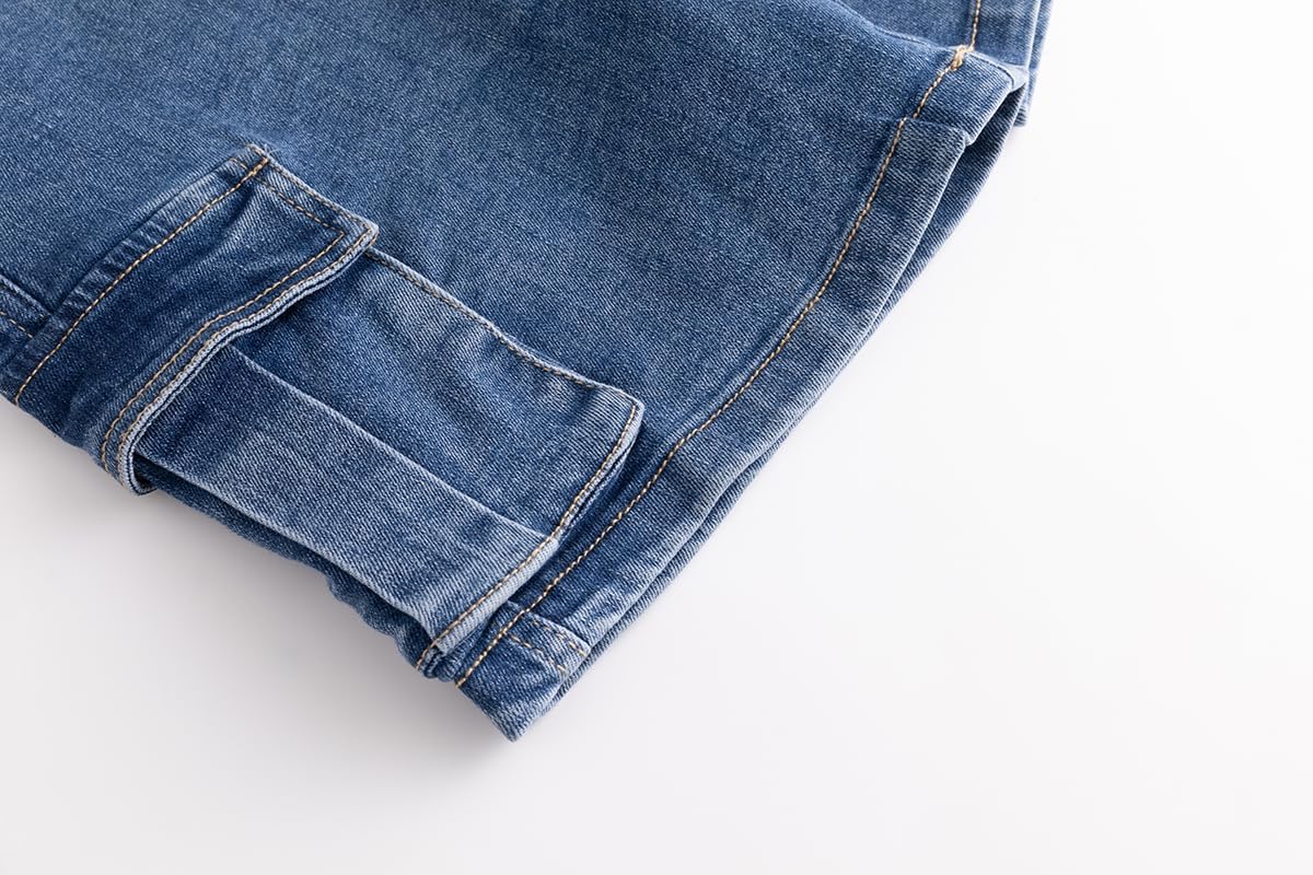 Girls Denim Cargo Overall Shorts Big2809