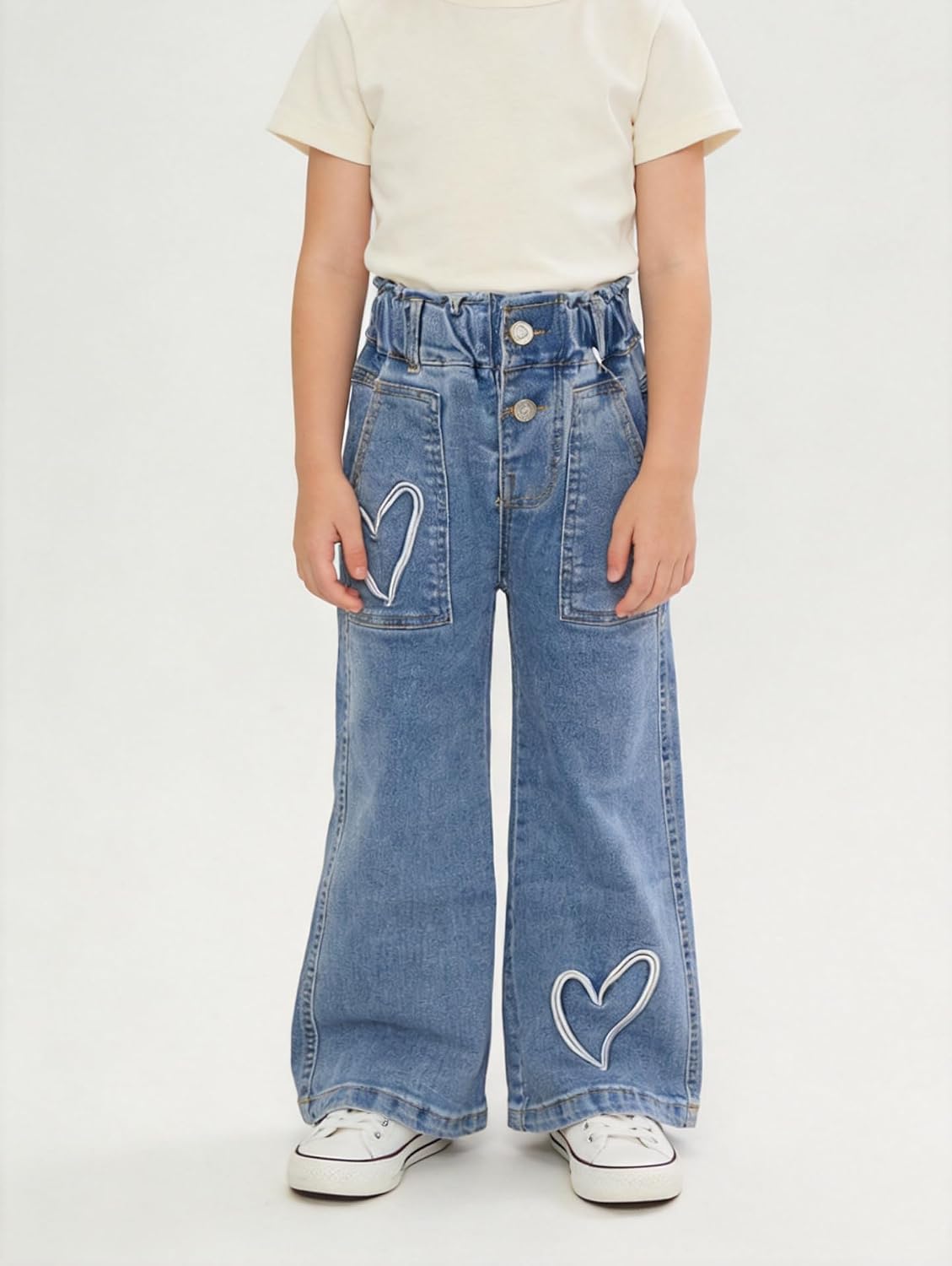 Girls Heart Elastic-Waist Wide-Leg Jeans Big2807